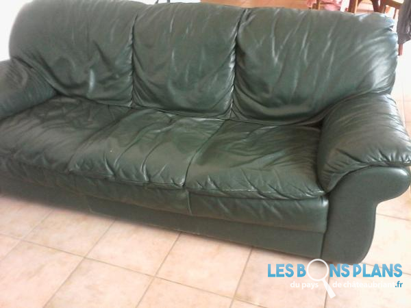 Canapé + fauteuil cuir vert foncé