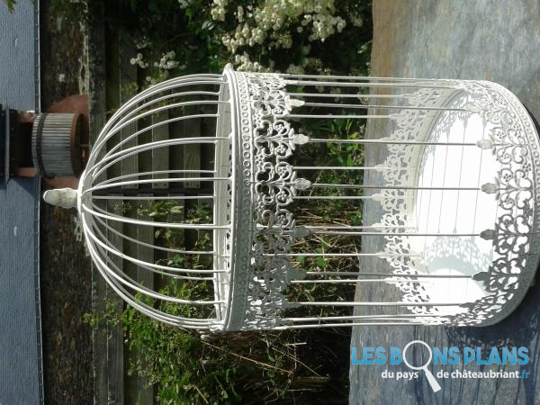 Cage à oiseaux décorative en métal blanc 